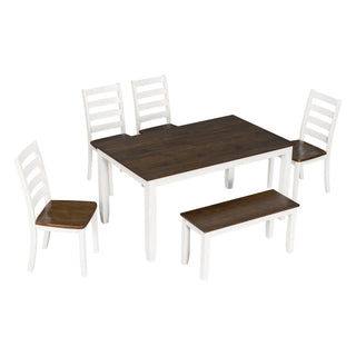 6 Piece Dining Set With 4 Upholstered Chairs & Bench - Walnut