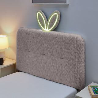 Upholstered Bed With Oversized Rabbit Ear Headboard, LED Lights & 4 Storage Drawers