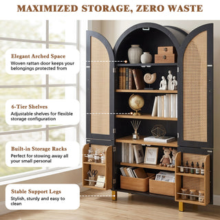 Tall Arched Cabinet With Rattan Doors & Adjustable Shelves