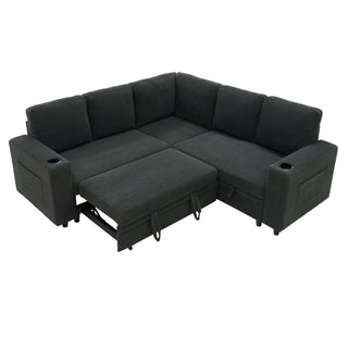 Upholstered L - Shape Sectional Sofa Bed With Pull Out Sleeper And Storage