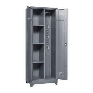 Heavy Duty Storage Cabinet With Locking Doors, Hanging Rod & Shelves, Broom Closet - Gray