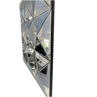 3D Beveled Wall Mirror With Frame, Large Square Design For Living Room - Silver