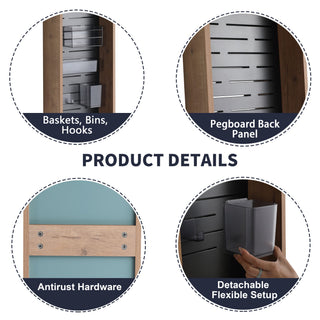Wall Mounted Storage Cabinet With 4 Diy Accessories - Imitative Oak