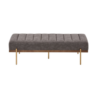 Thorian - Luxury Upholstered Ottoman Bench With Channel Tufting And Metal Base - Gold / Gray