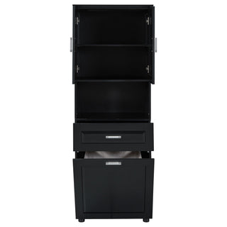 Tall Bathroom Cabinet With Tilt-Out Laundry Basket And Upper Storage
