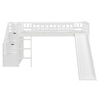 Loft Stairway Bed With 2 Drawers, Convertible Ladder And Slide