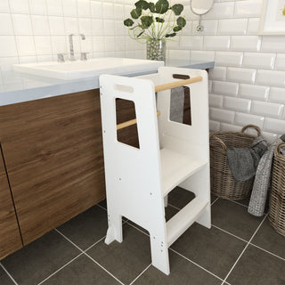 Standing Tower, Child Kitchen Step Stool Toddler, Montessori Stool Adjustable Height - White