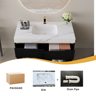 Bathroom Vanity With Undermount Sink, 4 Drawers Storage, Free Standing / Wall Mounted - Black / White