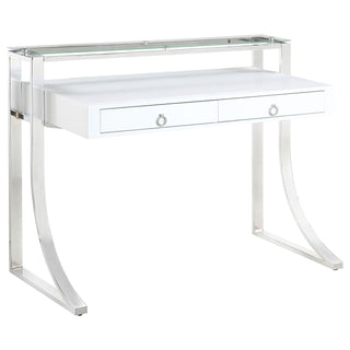 Serrano - 2 Drawer Writing Desk With Polished And Tempered Glass Hutch - Glossy White