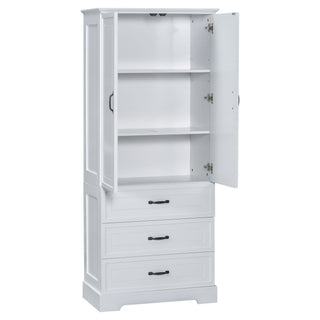 Tall Bathroom Storage Cabinet With 2 Doors And Drawers, Adjustable Shelf - White