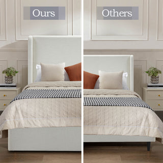 Caron - King Size Upholstered Wingback Bed With High Headboard - Ivory
