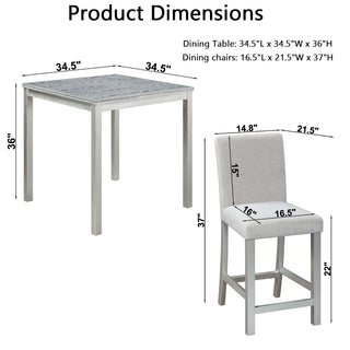 5 Piece Counter Height Table Set, Square Table And 4 Upholstered Chairs