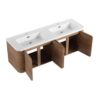 Wall Mounted Bathroom Vanity With Sink, 3 Soft Close Doors