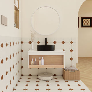 Floating Bathroom Vanity With Glossy Round Vessel Sink