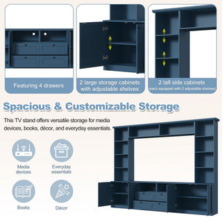 Farmhouse Elegant Entertainment Center Wall Unit With 4 Drawers