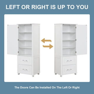 Tall Freestanding Bathroom Storage Cabinet With 2 Drawers And Adjustable Shelf