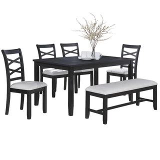 Dining Set 6 Piece With Table And Upholstered X Back Chairs - Charcoal