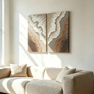 Abstract Wall Art, Textured Canvas Painting With Accents, Decor For Living Room (Set of 2) - Antique Brown+White