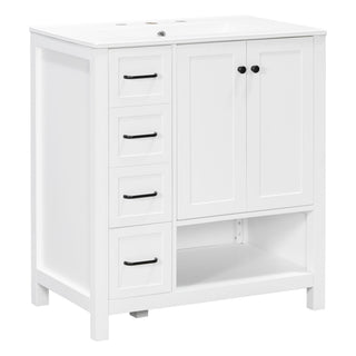 Bathroom Vanity With Sink Top, Bathroom Vanity Cabinet With 2 Doors And 2 Drawers, Open Shelf