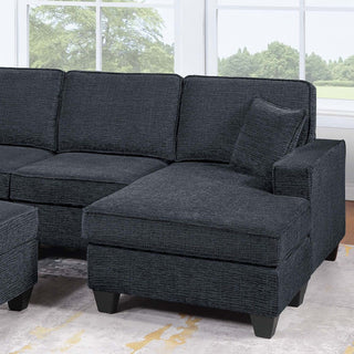5 Piece Sectional Set With USB Port Left Arm Loveseat Chaise Right Arm Loveseat Corner Wedge Armless Chair Ottoman Upholstered - Black / Slate