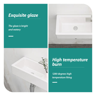 Modern Ceramic Rectangle Wall Mount Bathroom Sink With Single Faucet Hole - White