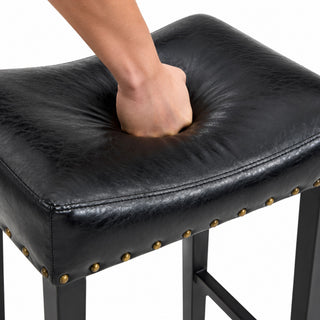 Bar Stool With Brass Nailhead Trim (Set of 2) - Black