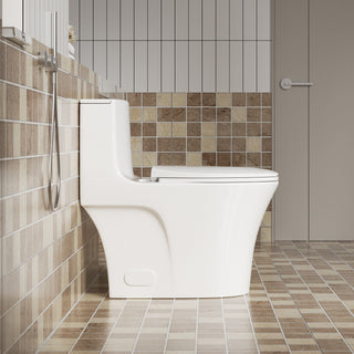 Elegant One Piece Toilet With Tornado Dual Flush, Siphonic S Trap 12", Soft Close Seat, Dual Flush, Ada Height, Glossy - Gloss White