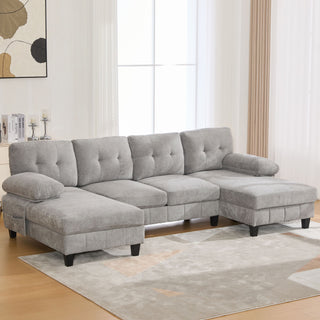 U-Shaped Sectional Sofa 103.5" Fabric Couch With Dual Chaise Lounges, Storage Pockets, Armrest Pillows