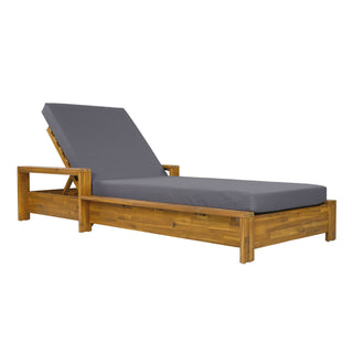 Chaise Lounge With Armrests, 2 Fold Cushion Set, 3 Position Adjustable Backrest, For Patio Pool - Dark Gray / Teak