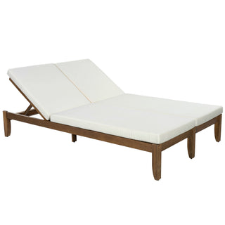 Adjustable Outdoor Patio Lounge Chair 2 Seater Recliner - Beige / Walnut