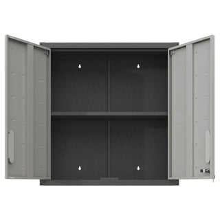 Metal Wall Mounted Tool Storage Cabinet With 2 Locking Doors, Adjustable Shelf, And Drawer