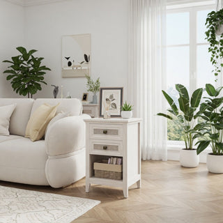 Nightstand With 2 Drawers & Shelf - White