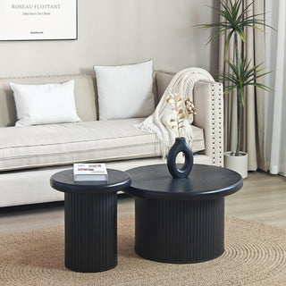 Fluted Cylinder Side Tables, Round End Tables For Living Room (Set of 2) - Black