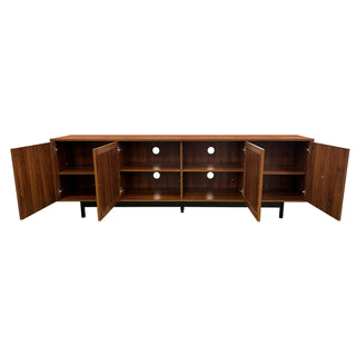 TV Stand, Media Console With Soft Closing Hinges, Adjustable Shelves, Slatted Doors - Walnut