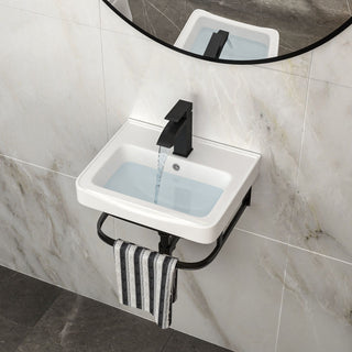 Wall Mounted Bathroom Sink With Towel Bar & Overflow - White / Black