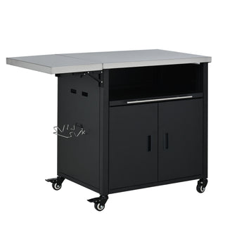 Foldable Outdoor Prep Station BBQ Cart With Trash Rack