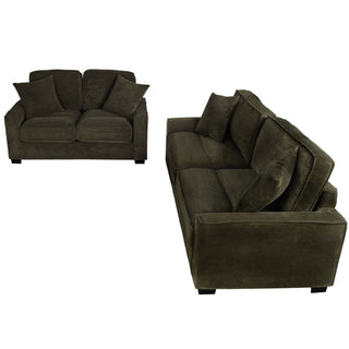 Sofa & Loveseat 2 Piece Set With Accent Pillows - Forest Green