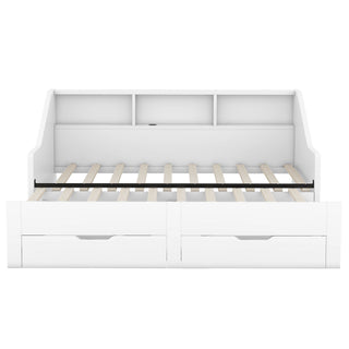 Daybed Frame With Storage Bookcases, 2 Drawers, Charging Station