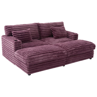 Oversized Double Chaise Lounge Sofa Bed With USB Ports And Cup Holders