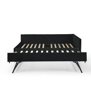 Full Size Upholstered Daybed With Trundle, Tufted Backrest And Armrests - Black