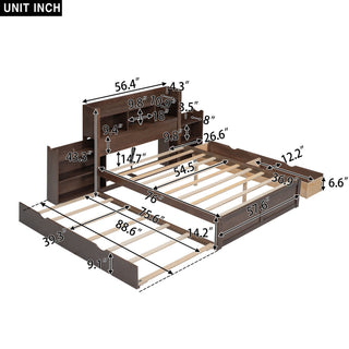 Storage Platform Bed With Pull Out Shelves, Trundle, And 2 Drawers