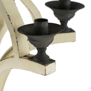 6 Light Wood Chandelier, Hanging Light Fixture With Adjustable Chain For Kitchen, Bulb Not Included - Cream