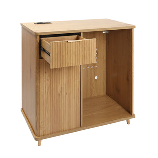 Fluted Coffee Bar Cabinet With Mini Fridge Space & Charging Station - Natural