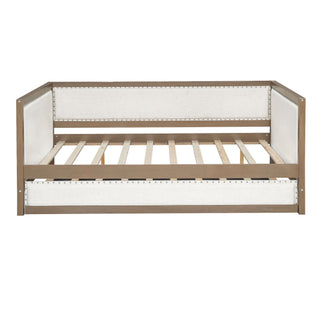 Full Size Daybed With Trundle And Nailhead Decoration - Wood