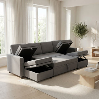 Extra Wide U - Shape Convertible Sleeper Sofa Bed With Dual Storage Ottoman
