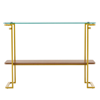 Console Table With Shelf, 2 Tier Living Room - Gold / Walnut