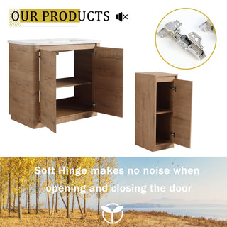 Soft Close Door Freestanding Bathroom Vanity With Sink, 1 Small Storage Cabinet