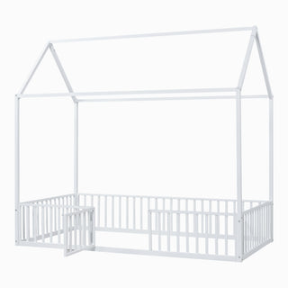 Metal House Bed With Fence And Door