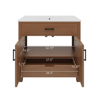 Bathroom Vanity With Ceramic Sink, Modern Free Standing Cabinet With Soft Close Drawers