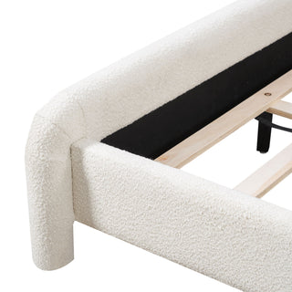 Upholstered Platform Bed Frame With Curved Headboard, Wood Slats Support